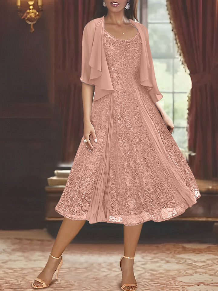 Robe de Mère de la Mariée Coupe A-Line/Princess à Manches Mi-Longues et Décolleté Plongeant avec Appliques et Veste