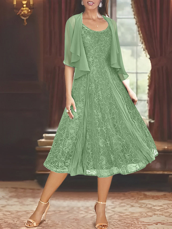 Robe de Mère de la Mariée Coupe A-Line/Princess à Manches Mi-Longues et Décolleté Plongeant avec Appliques et Veste