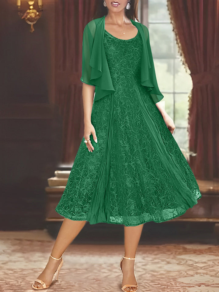 Robe de Mère de la Mariée Coupe A-Line/Princess à Manches Mi-Longues et Décolleté Plongeant avec Appliques et Veste