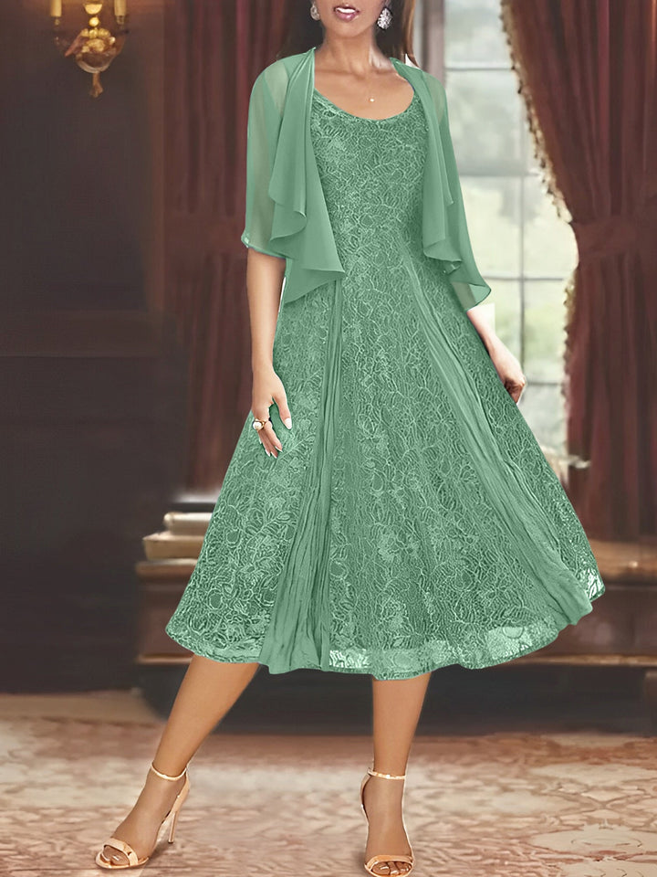 Robe de Mère de la Mariée Coupe A-Line/Princess à Manches Mi-Longues et Décolleté Plongeant avec Appliques et Veste