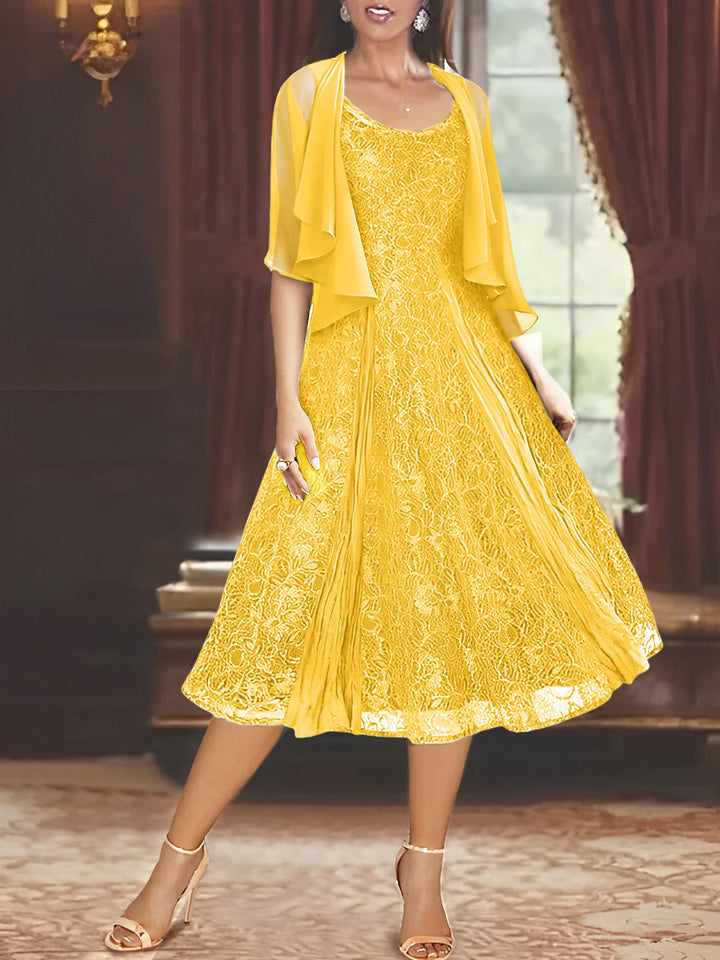Robe de Mère de la Mariée Coupe A-Line/Princess à Manches Mi-Longues et Décolleté Plongeant avec Appliques et Veste