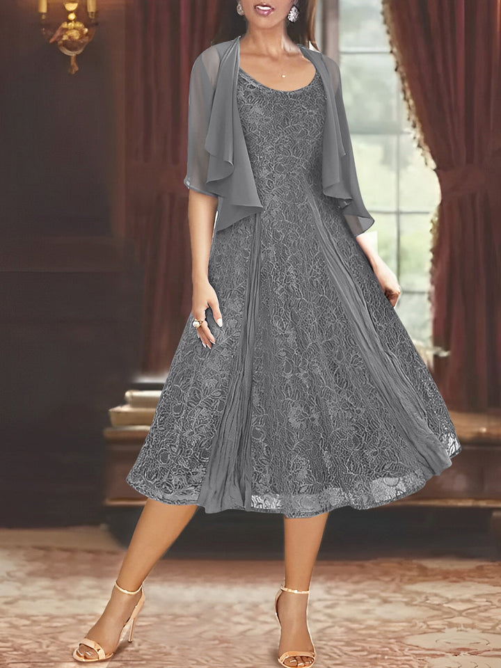 Robe de Mère de la Mariée Coupe A-Line/Princess à Manches Mi-Longues et Décolleté Plongeant avec Appliques et Veste