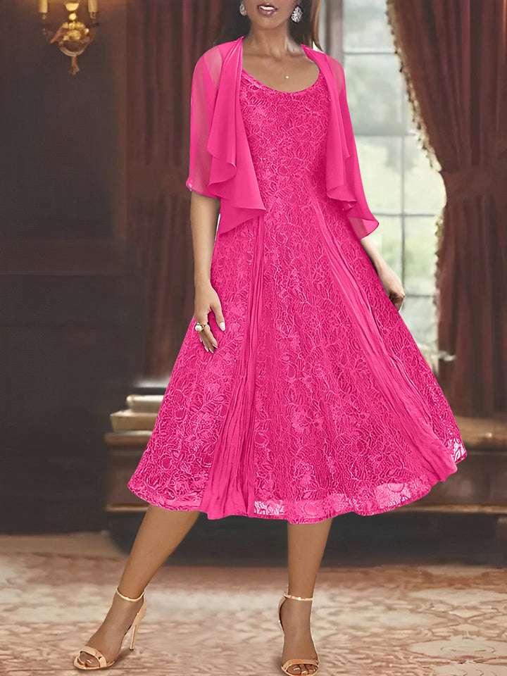 Robe de Mère de la Mariée Coupe A-Line/Princess à Manches Mi-Longues et Décolleté Plongeant avec Appliques et Veste