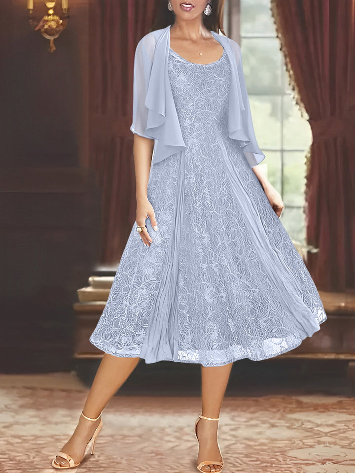 Robe de Mère de la Mariée Coupe A-Line/Princess à Manches Mi-Longues et Décolleté Plongeant avec Appliques et Veste