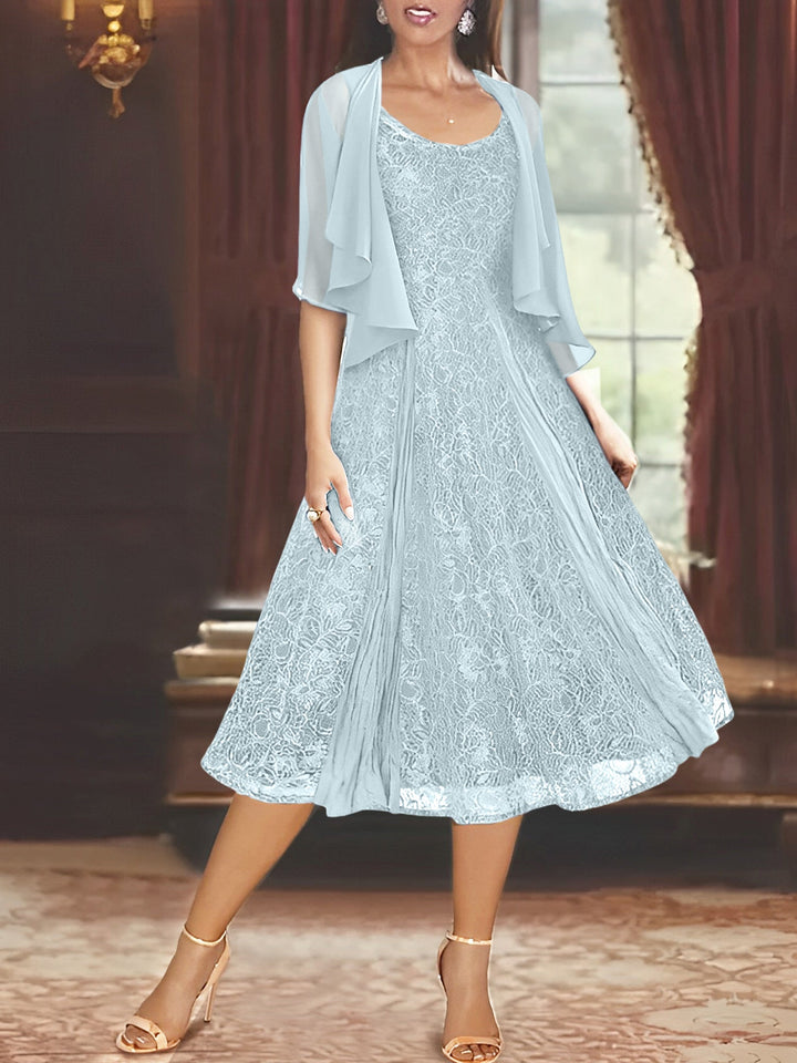 Robe de Mère de la Mariée Coupe A-Line/Princess à Manches Mi-Longues et Décolleté Plongeant avec Appliques et Veste