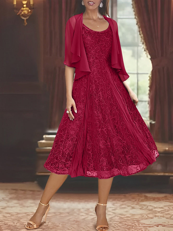 Robe de Mère de la Mariée Coupe A-Line/Princess à Manches Mi-Longues et Décolleté Plongeant avec Appliques et Veste