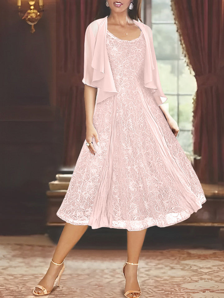 Robe de Mère de la Mariée Coupe A-Line/Princess à Manches Mi-Longues et Décolleté Plongeant avec Appliques et Veste
