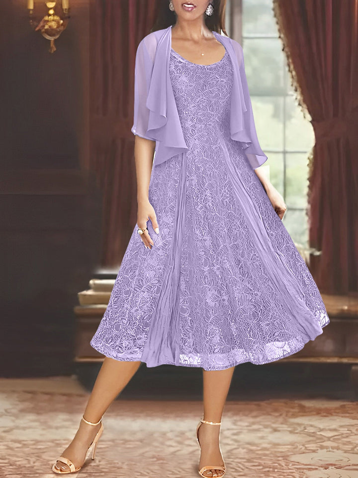 Robe de Mère de la Mariée Coupe A-Line/Princess à Manches Mi-Longues et Décolleté Plongeant avec Appliques et Veste