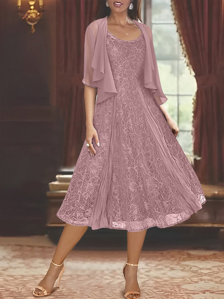 Robe de Mère de la Mariée Coupe A-Line/Princess à Manches Mi-Longues et Décolleté Plongeant avec Appliques et Veste