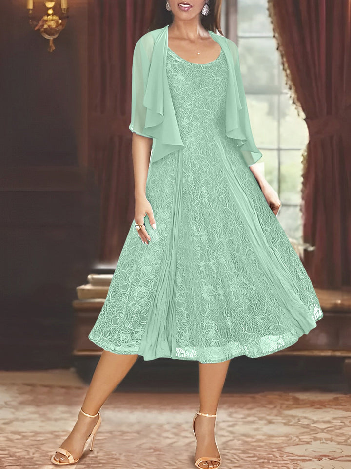 Robe de Mère de la Mariée Coupe A-Line/Princess à Manches Mi-Longues et Décolleté Plongeant avec Appliques et Veste