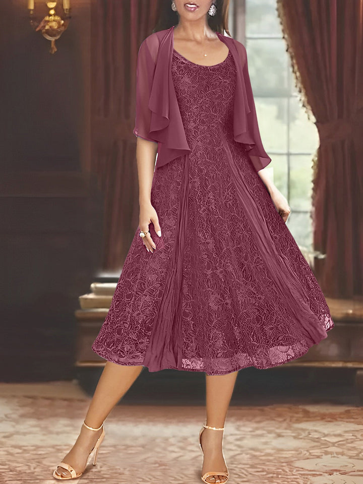Robe de Mère de la Mariée Coupe A-Line/Princess à Manches Mi-Longues et Décolleté Plongeant avec Appliques et Veste