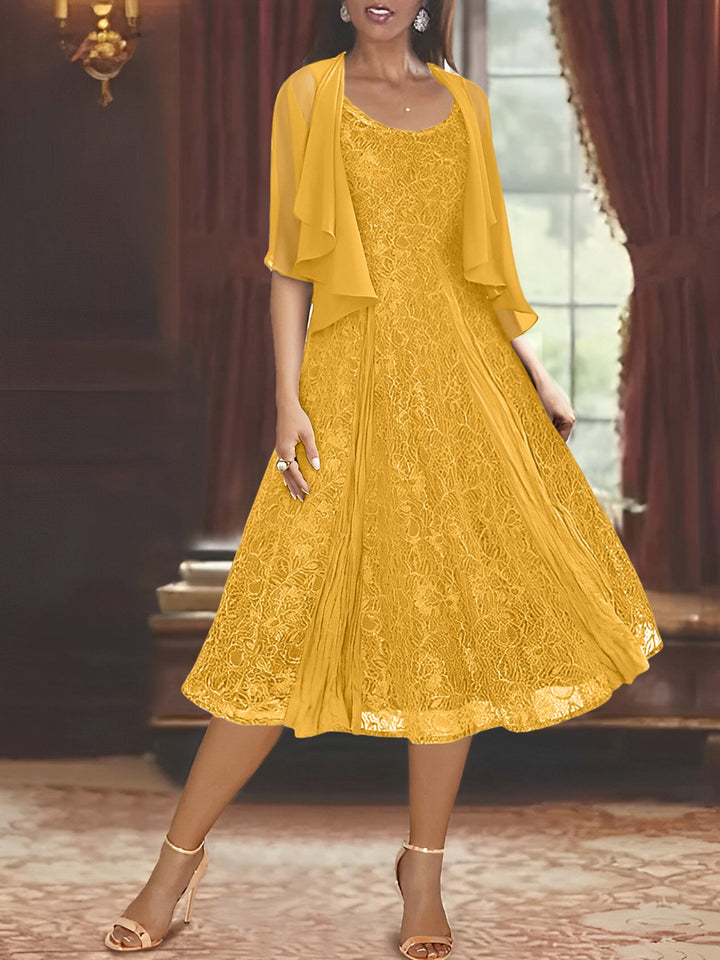 Robe de Mère de la Mariée Coupe A-Line/Princess à Manches Mi-Longues et Décolleté Plongeant avec Appliques et Veste