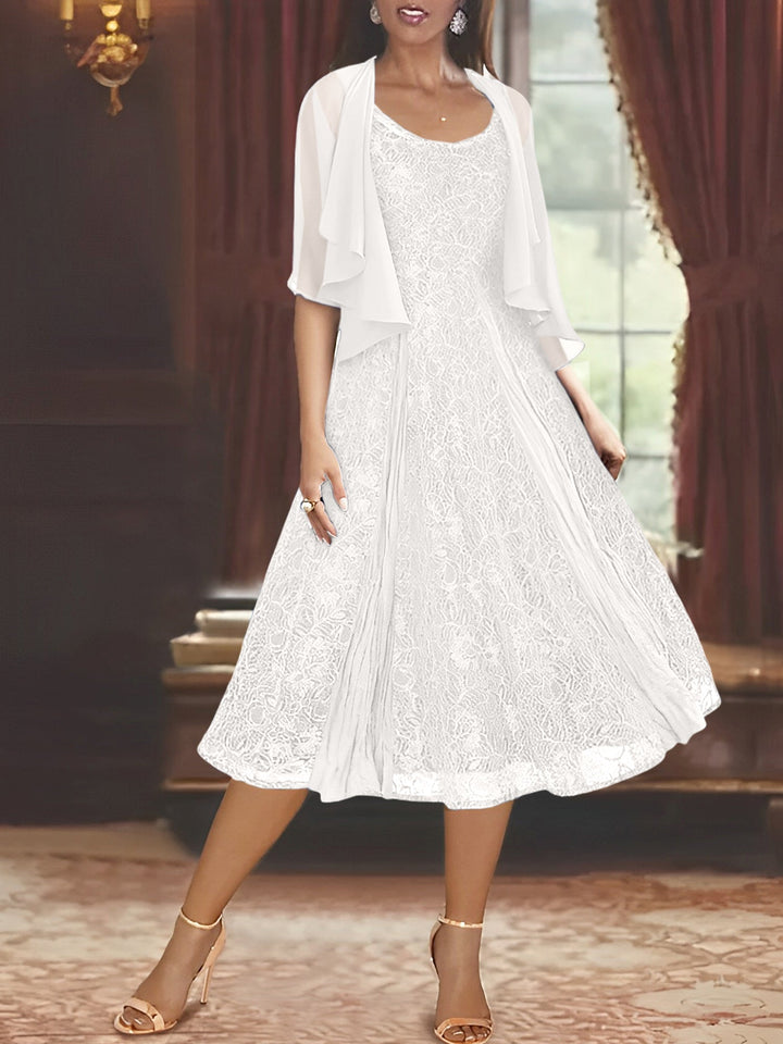 Robe de Mère de la Mariée Coupe A-Line/Princess à Manches Mi-Longues et Décolleté Plongeant avec Appliques et Veste