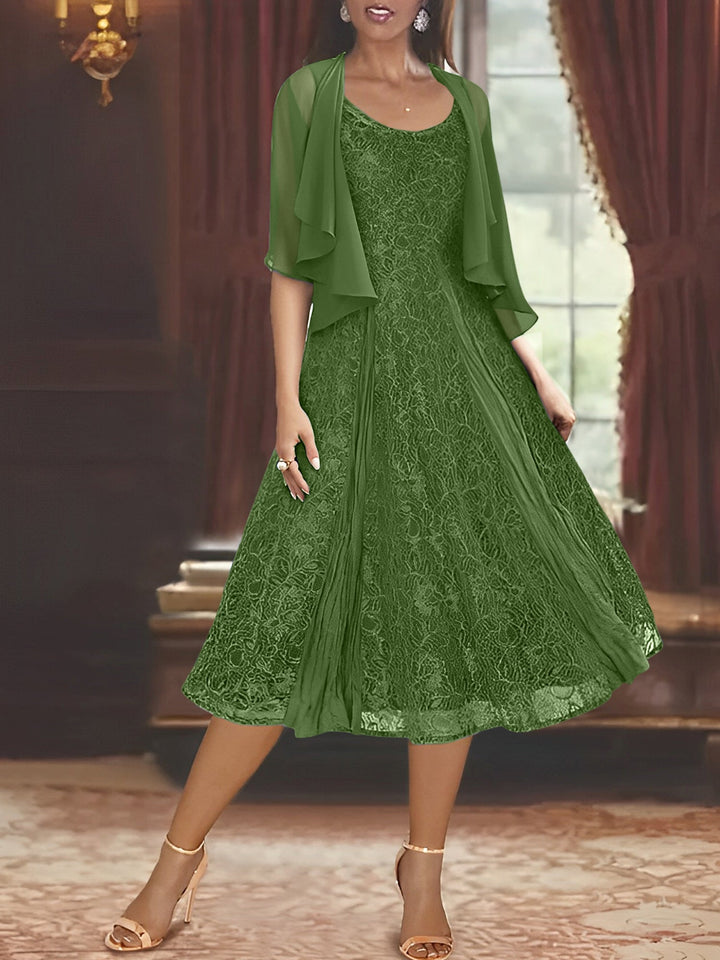 Robe de Mère de la Mariée Coupe A-Line/Princess à Manches Mi-Longues et Décolleté Plongeant avec Appliques et Veste