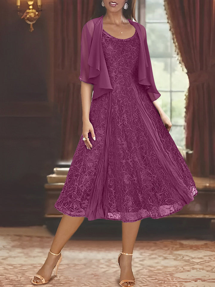 Robe de Mère de la Mariée Coupe A-Line/Princess à Manches Mi-Longues et Décolleté Plongeant avec Appliques et Veste