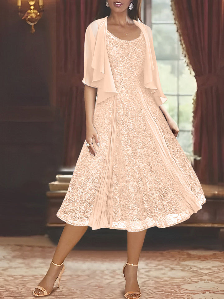 Robe de Mère de la Mariée Coupe A-Line/Princess à Manches Mi-Longues et Décolleté Plongeant avec Appliques et Veste