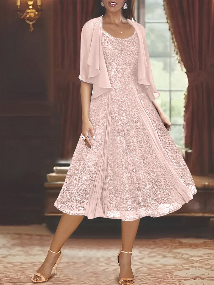 Robe de Mère de la Mariée Coupe A-Line/Princess à Manches Mi-Longues et Décolleté Plongeant avec Appliques et Veste
