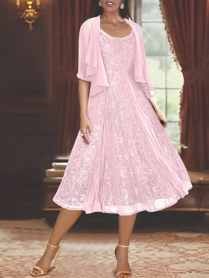 Robe de Mère de la Mariée Coupe A-Line/Princess à Manches Mi-Longues et Décolleté Plongeant avec Appliques et Veste