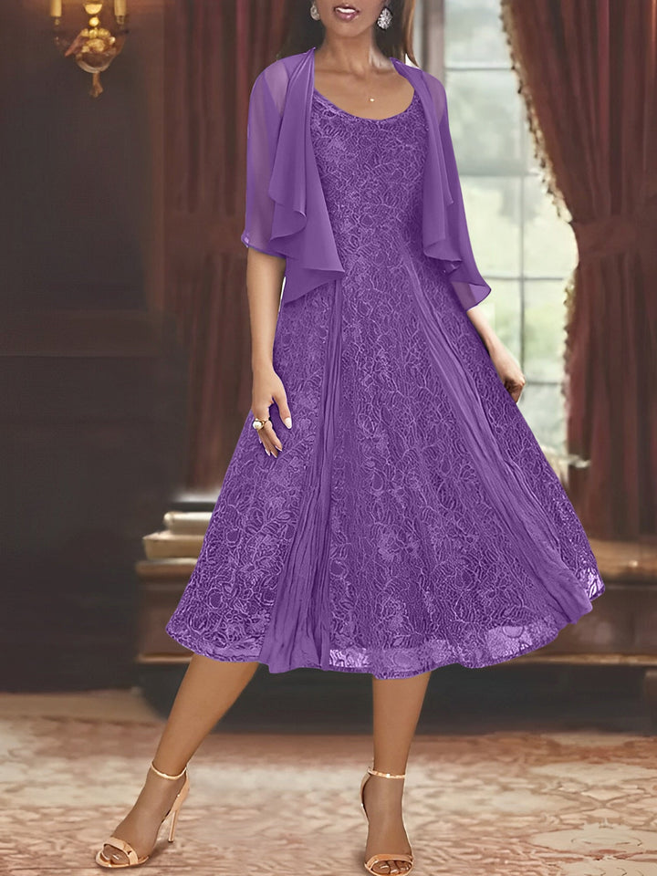 Robe de Mère de la Mariée Coupe A-Line/Princess à Manches Mi-Longues et Décolleté Plongeant avec Appliques et Veste