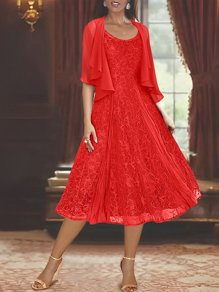 Robe de Mère de la Mariée Coupe A-Line/Princess à Manches Mi-Longues et Décolleté Plongeant avec Appliques et Veste