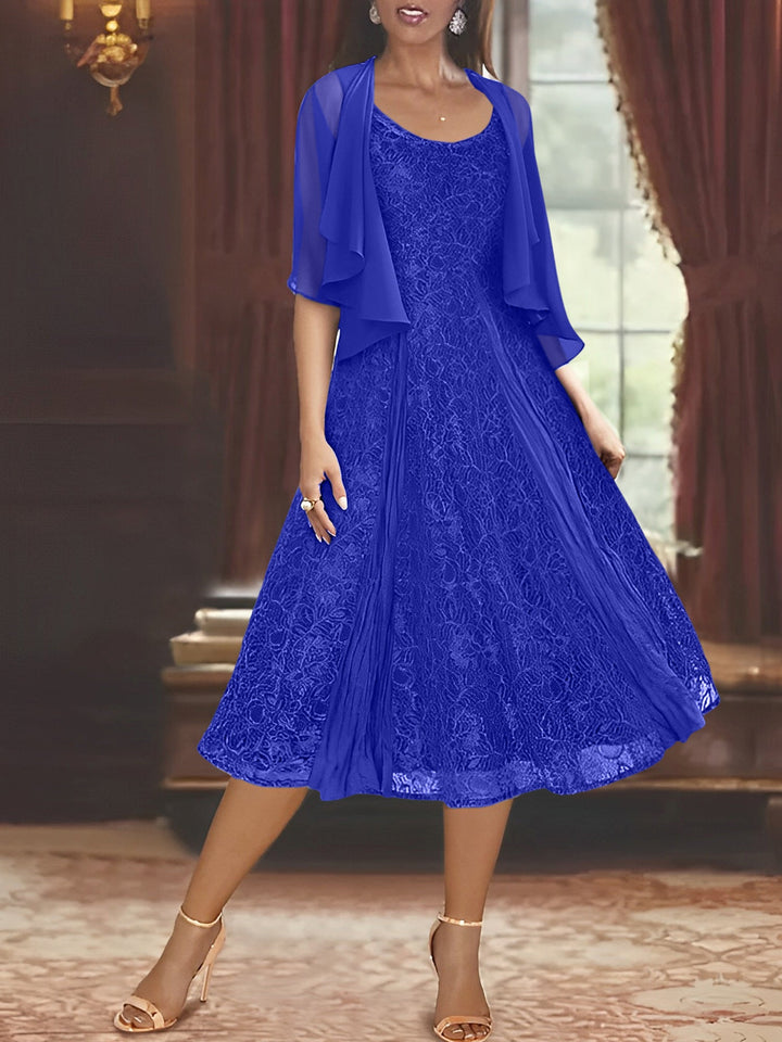 Robe de Mère de la Mariée Coupe A-Line/Princess à Manches Mi-Longues et Décolleté Plongeant avec Appliques et Veste