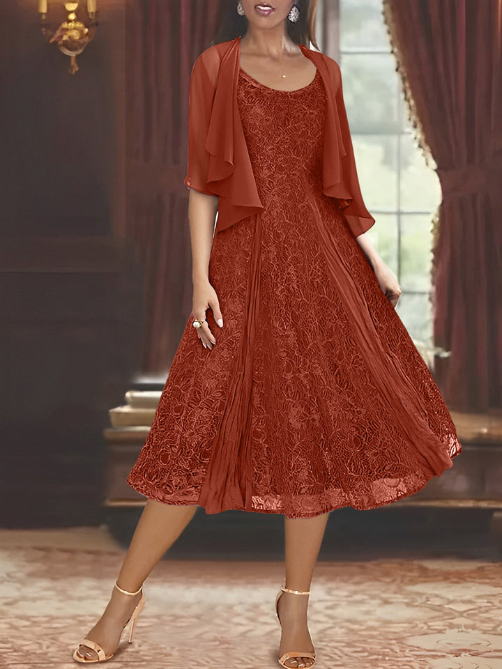 Robe de Mère de la Mariée Coupe A-Line/Princess à Manches Mi-Longues et Décolleté Plongeant avec Appliques et Veste