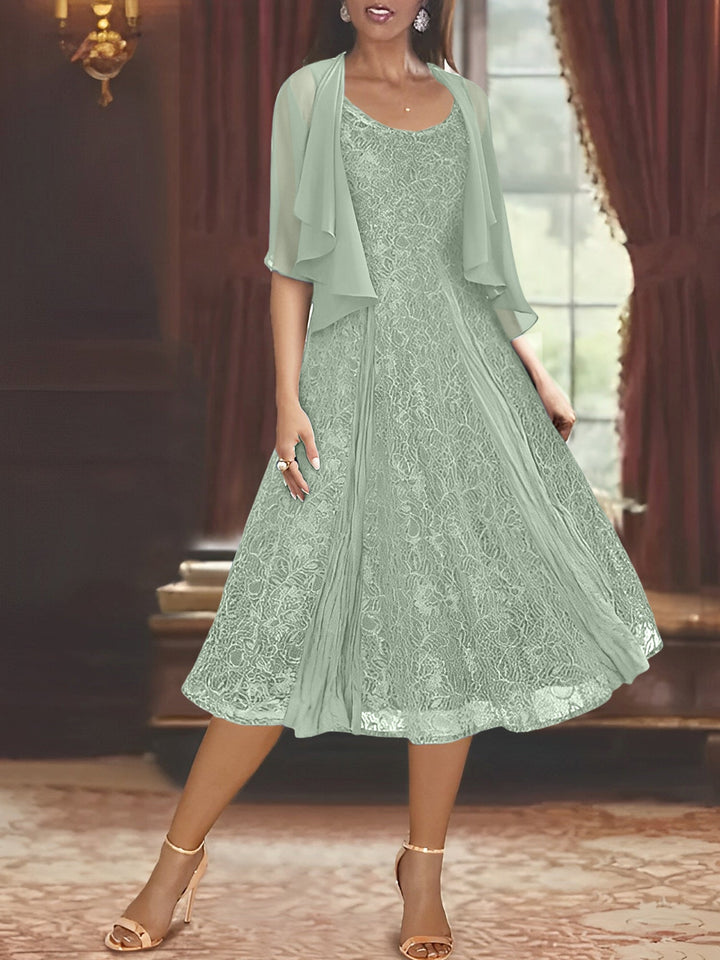 Robe de Mère de la Mariée Coupe A-Line/Princess à Manches Mi-Longues et Décolleté Plongeant avec Appliques et Veste