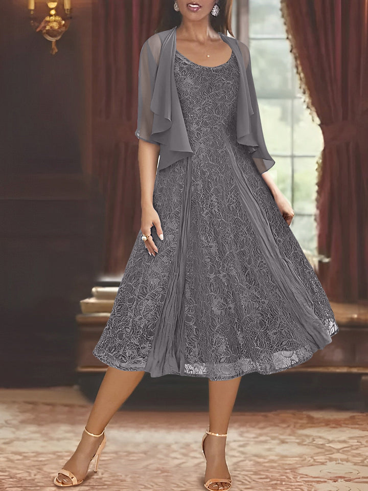 Robe de Mère de la Mariée Coupe A-Line/Princess à Manches Mi-Longues et Décolleté Plongeant avec Appliques et Veste
