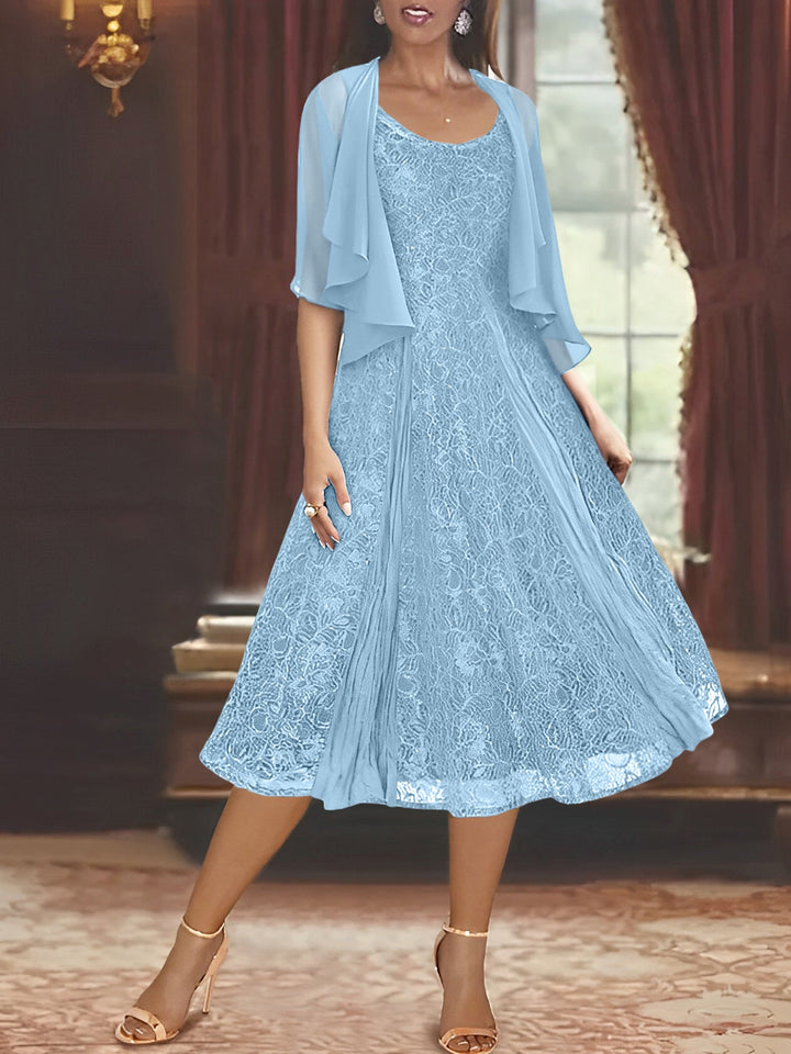 Robe de Mère de la Mariée Coupe A-Line/Princess à Manches Mi-Longues et Décolleté Plongeant avec Appliques et Veste