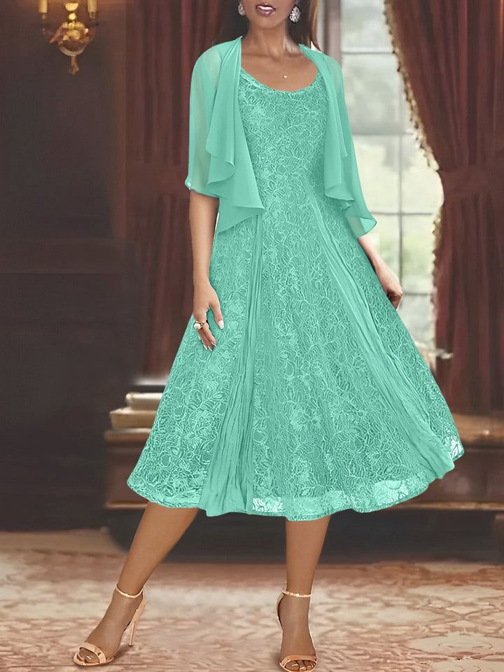 Robe de Mère de la Mariée Coupe A-Line/Princess à Manches Mi-Longues et Décolleté Plongeant avec Appliques et Veste