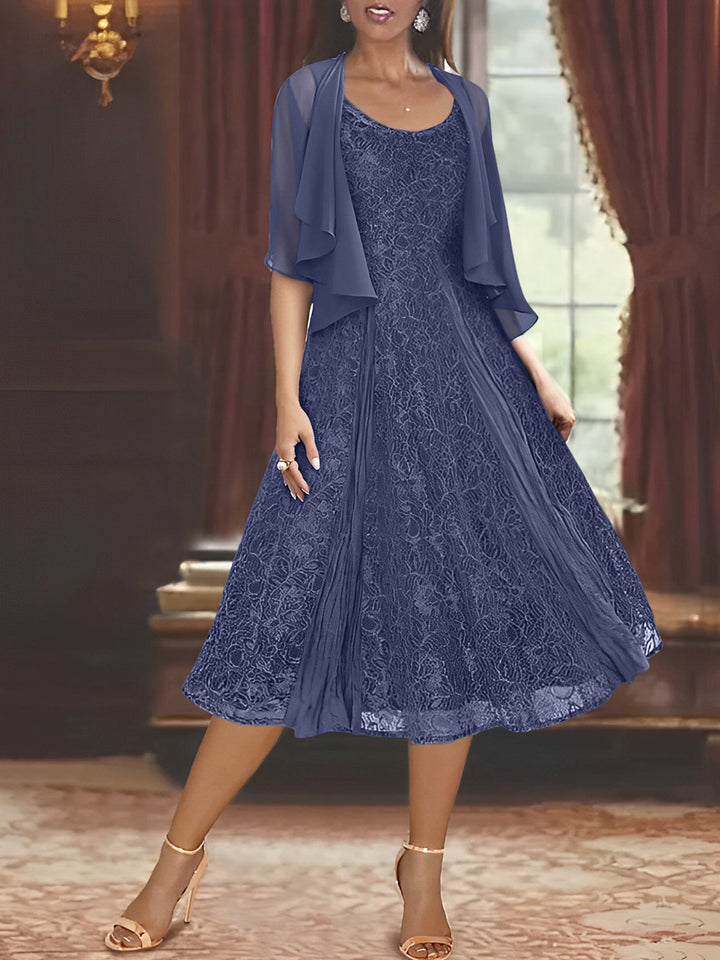 Robe de Mère de la Mariée Coupe A-Line/Princess à Manches Mi-Longues et Décolleté Plongeant avec Appliques et Veste