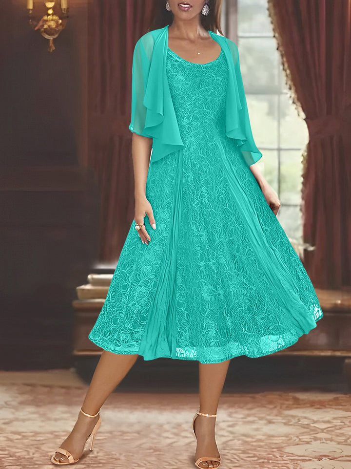 Robe de Mère de la Mariée Coupe A-Line/Princess à Manches Mi-Longues et Décolleté Plongeant avec Appliques et Veste