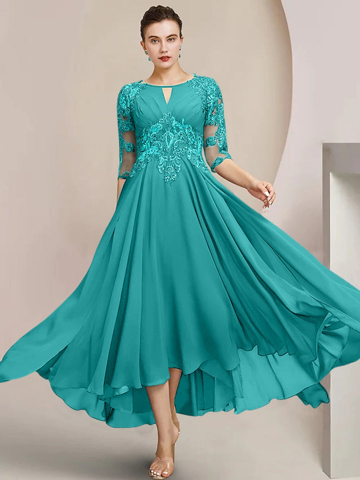 Robes de Mère de la Mariée Coupe A-Line/Princess à Encolure Dégagée et Longueur Thé