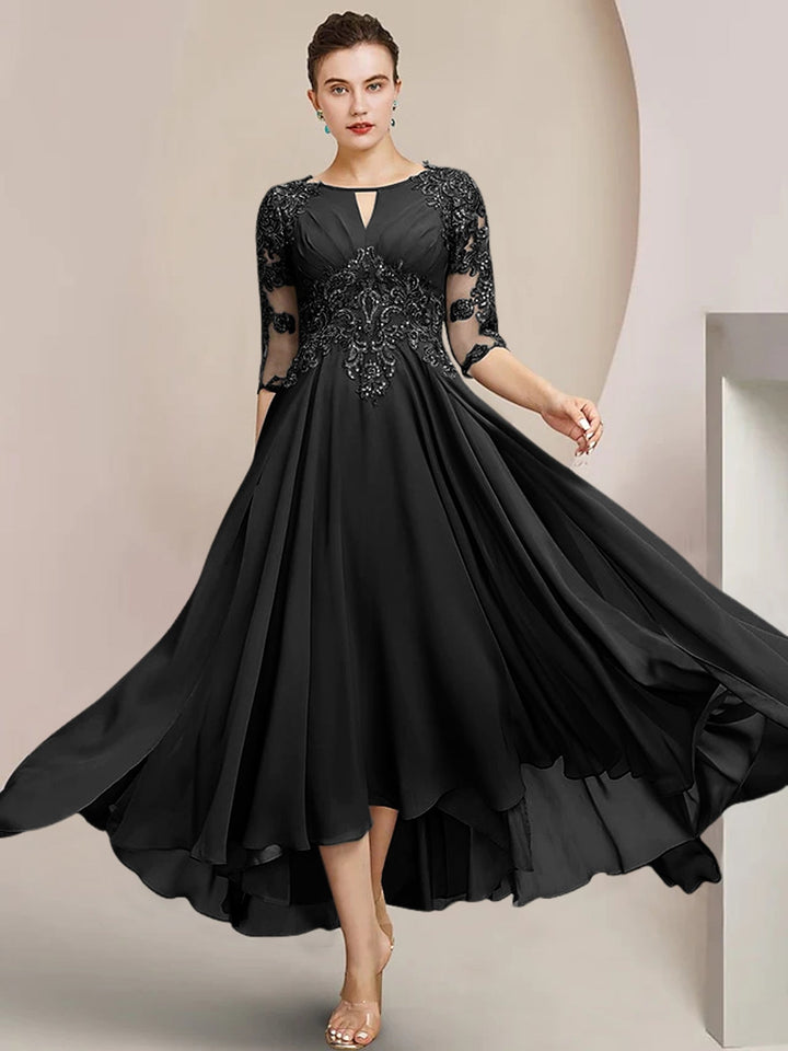 Robes de Mère de la Mariée Coupe A-Line/Princess à Encolure Dégagée et Longueur Thé