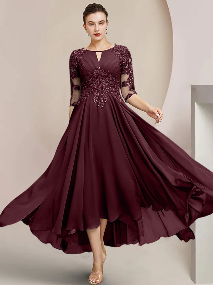 Robes de Mère de la Mariée Coupe A-Line/Princess à Encolure Dégagée et Longueur Thé