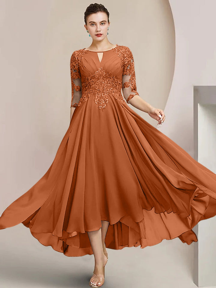 Robes de Mère de la Mariée Coupe A-Line/Princess à Encolure Dégagée et Longueur Thé
