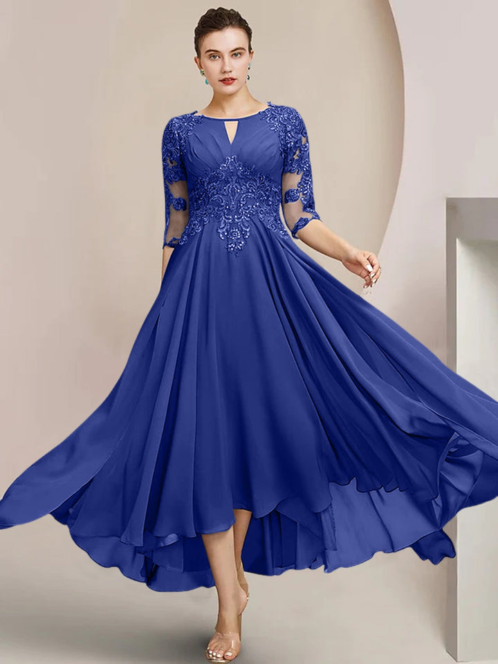 Robes de Mère de la Mariée Coupe A-Line/Princess à Encolure Dégagée et Longueur Thé