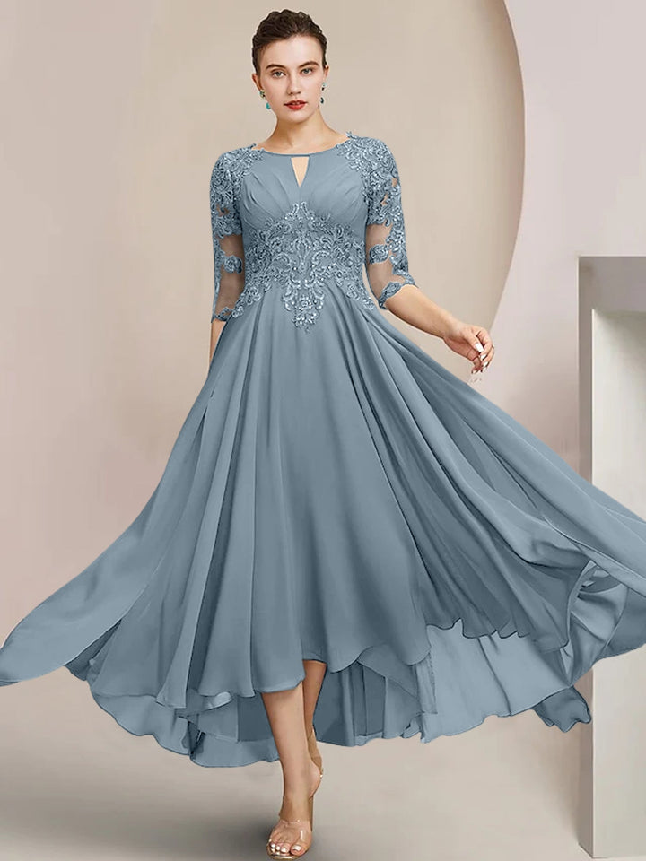 Robes de Mère de la Mariée Coupe A-Line/Princess à Encolure Dégagée et Longueur Thé