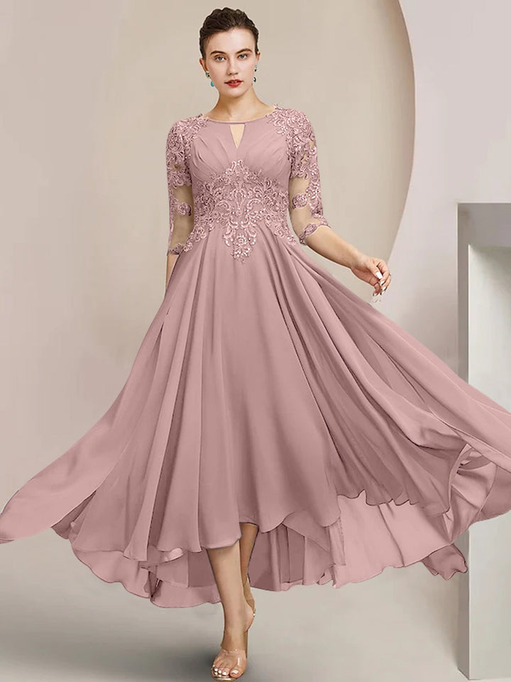 Robes de Mère de la Mariée Coupe A-Line/Princess à Encolure Dégagée et Longueur Thé