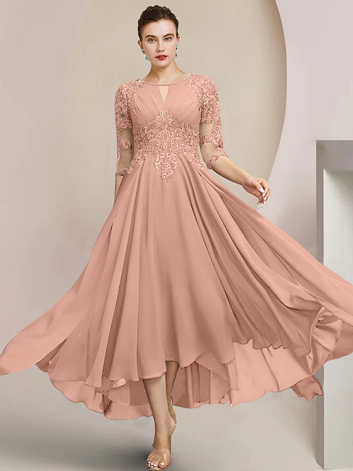 Robes de Mère de la Mariée Coupe A-Line/Princess à Encolure Dégagée et Longueur Thé