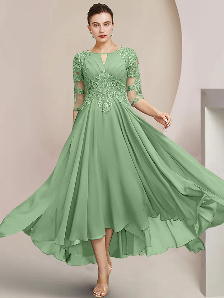 Robes de Mère de la Mariée Coupe A-Line/Princess à Encolure Dégagée et Longueur Thé