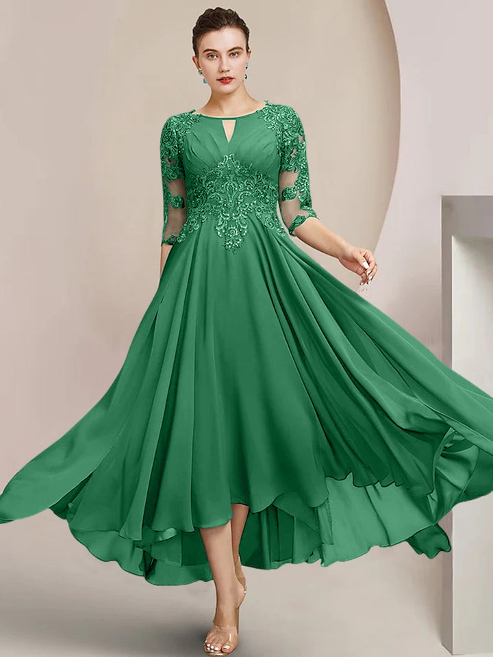 Robes de Mère de la Mariée Coupe A-Line/Princess à Encolure Dégagée et Longueur Thé