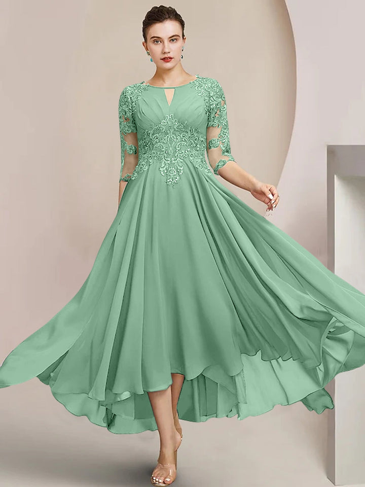 Robes de Mère de la Mariée Coupe A-Line/Princess à Encolure Dégagée et Longueur Thé