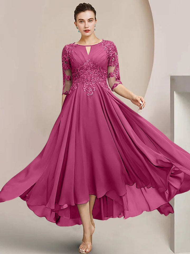 Robes de Mère de la Mariée Coupe A-Line/Princess à Encolure Dégagée et Longueur Thé