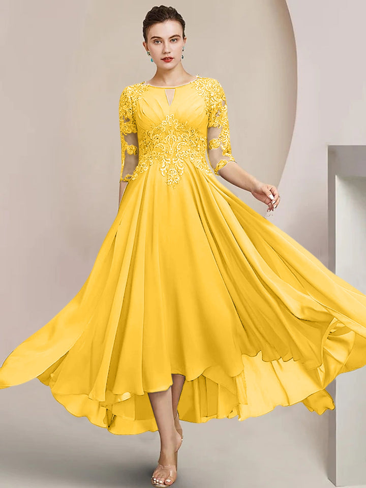 Robes de Mère de la Mariée Coupe A-Line/Princess à Encolure Dégagée et Longueur Thé