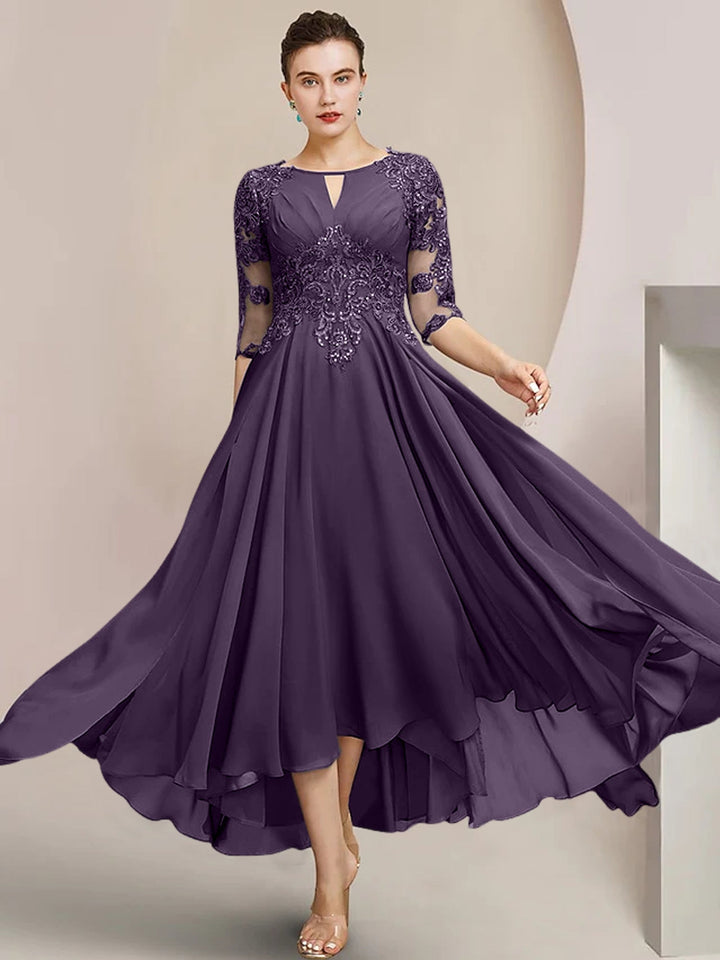 Robes de Mère de la Mariée Coupe A-Line/Princess à Encolure Dégagée et Longueur Thé