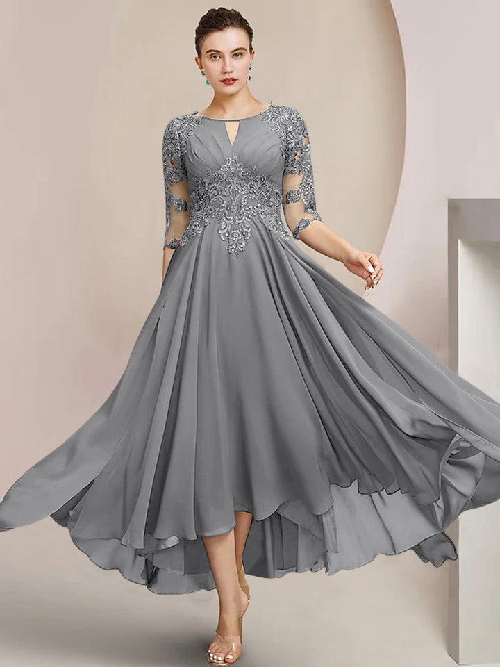 Robes de Mère de la Mariée Coupe A-Line/Princess à Encolure Dégagée et Longueur Thé
