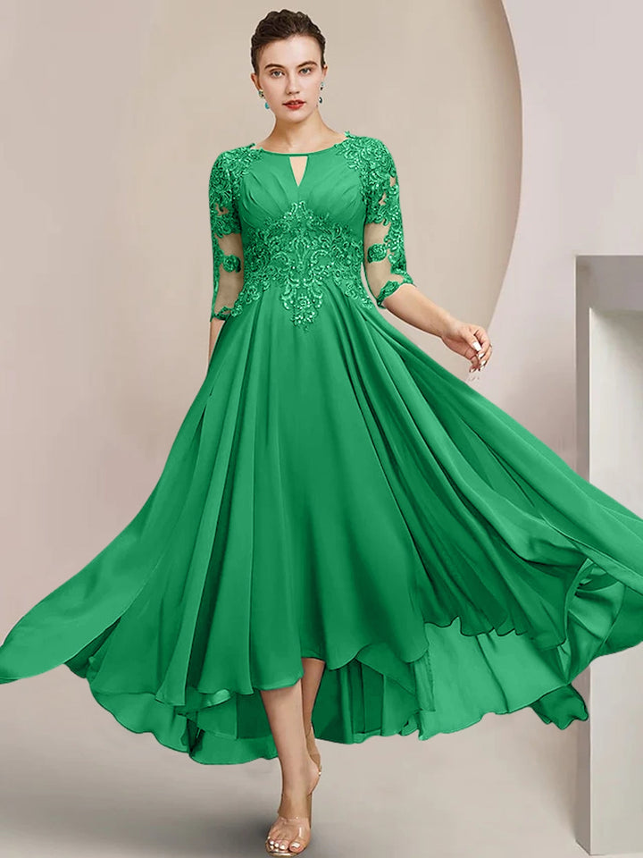 Robes de Mère de la Mariée Coupe A-Line/Princess à Encolure Dégagée et Longueur Thé