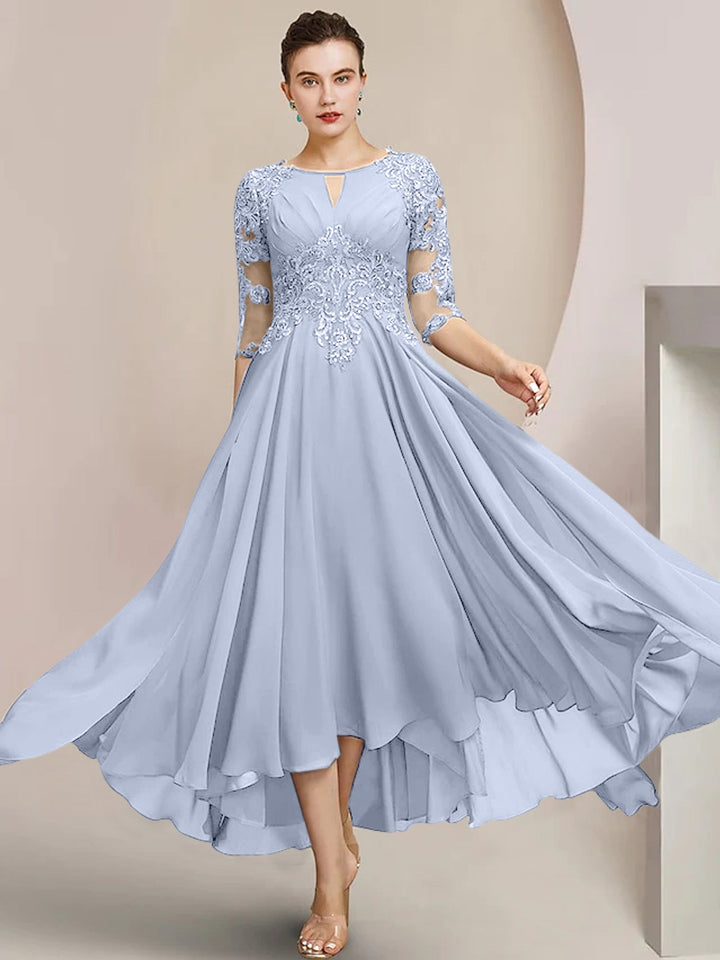 Robes de Mère de la Mariée Coupe A-Line/Princess à Encolure Dégagée et Longueur Thé