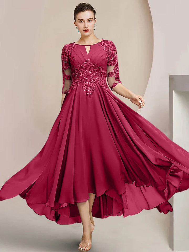 Robes de Mère de la Mariée Coupe A-Line/Princess à Encolure Dégagée et Longueur Thé